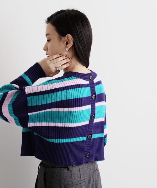 N.（N. Natural Beauty Basic）（エヌエヌナチュラルビューティーベーシック）の「◆前後２ＷＡＹボーダーショートカーディガン（カーディガン/ボレロ・レディース・オレンジ/ネイビー・MEDIUM）」の2枚目の写真