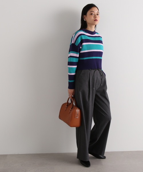 N.（N. Natural Beauty Basic）（エヌエヌナチュラルビューティーベーシック）の「◆前後２ＷＡＹボーダーショートカーディガン（カーディガン/ボレロ・レディース・オレンジ/ネイビー・MEDIUM）」の4枚目の写真