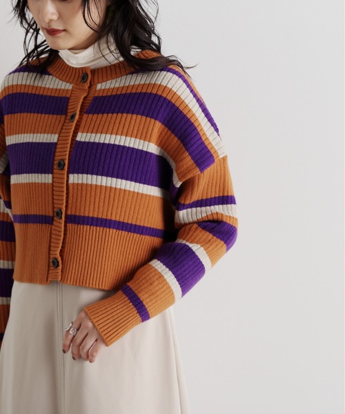 N.（N. Natural Beauty Basic）（エヌエヌナチュラルビューティーベーシック）の「◆前後２ＷＡＹボーダーショートカーディガン（カーディガン/ボレロ・レディース・オレンジ/ネイビー・MEDIUM）」の11枚目の写真