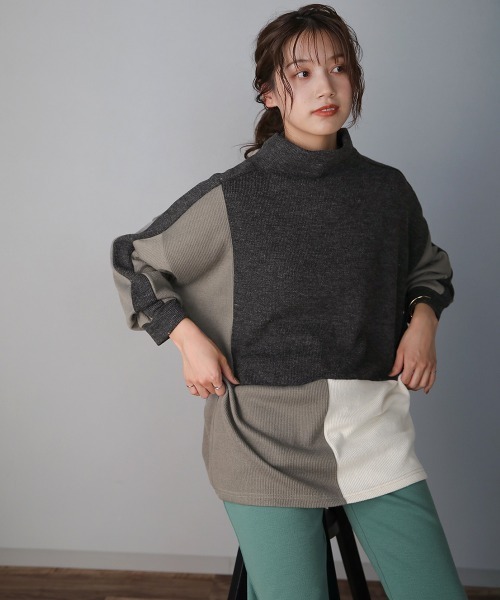 Bou Jeloud(ブージュルード)の「ブロッキングチュニック(Tシャツ/カットソー・レディース・ブラック/チャコールグレー/ベージュ・38)」の7枚目の写真