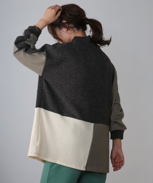 Bou Jeloud(ブージュルード)の「ブロッキングチュニック(Tシャツ/カットソー・レディース・ブラック/チャコールグレー/ベージュ・38)」の9枚目の写真