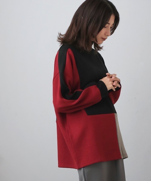 Bou Jeloud(ブージュルード)の「ブロッキングチュニック(Tシャツ/カットソー・レディース・ブラック/チャコールグレー/ベージュ・38)」の22枚目の写真