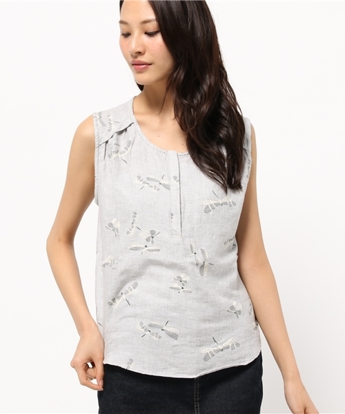 CIAOPANIC（チャオパニック）の「【Ciaopanic】　トンボ柄ノースリBL（シャツ/ブラウス・レディース・オフホワイト/ライトグレー・FREE）」の2枚目の写真