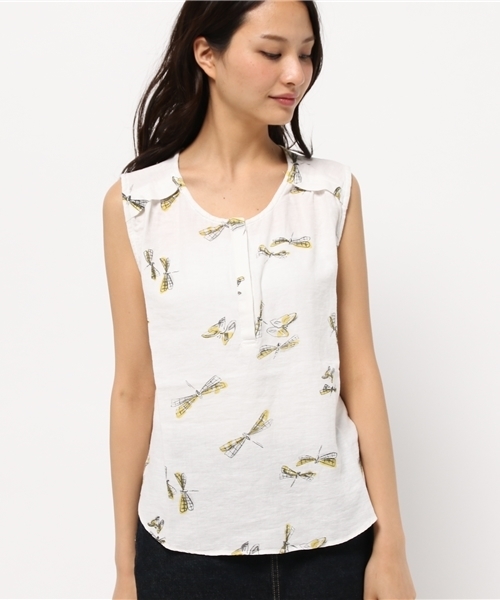 CIAOPANIC（チャオパニック）の「【Ciaopanic】　トンボ柄ノースリBL（シャツ/ブラウス・レディース・オフホワイト/ライトグレー・FREE）」の4枚目の写真