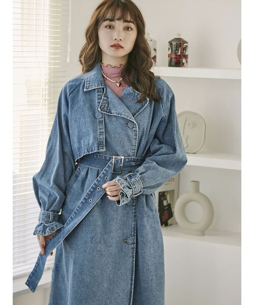 jouetie(ジュエティ)の「デニムトレンチコート【スプリングコート】(トレンチコート・レディース・ライトブルー/ブラック・MEDIUM)」の6枚目の写真