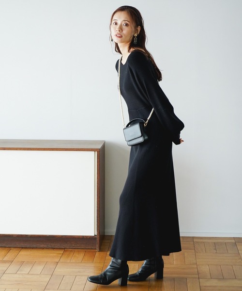 mysty woman（ミスティウーマン）の「ボレロドッキングニットワンピース 178444（ワンピース・レディース・ブラウン/ブラック/アイボリー・FREE）」の3枚目の写真