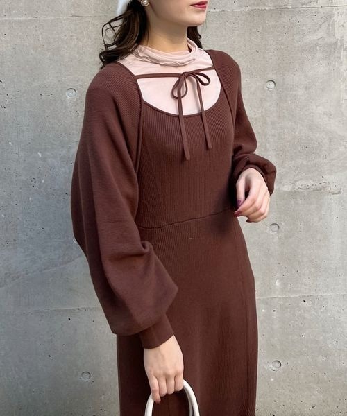 mysty woman（ミスティウーマン）の「ボレロドッキングニットワンピース 178444（ワンピース・レディース・ブラウン/ブラック/アイボリー・FREE）」の19枚目の写真