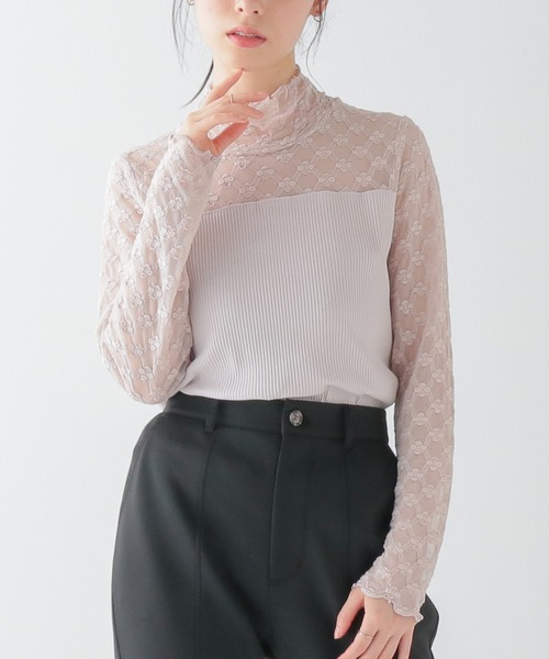 Honeys（ハニーズ）の「レース切替ハイネック（Tシャツ/カットソー・レディース・ホワイト/ブラック/ピンクベージュ/クリーム・S/M/L）」の4枚目の写真