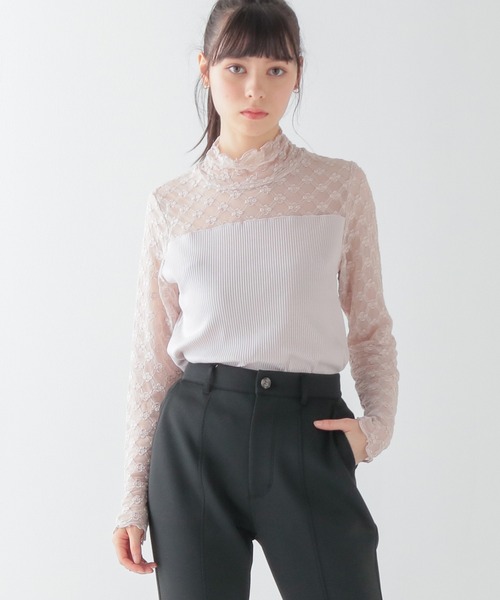 Honeys（ハニーズ）の「レース切替ハイネック（Tシャツ/カットソー・レディース・ホワイト/ブラック/ピンクベージュ/クリーム・S/M/L）」の21枚目の写真