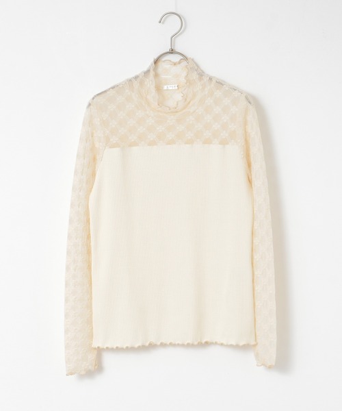 Honeys（ハニーズ）の「レース切替ハイネック（Tシャツ/カットソー・レディース・ホワイト/ブラック/ピンクベージュ/クリーム・S/M/L）」の11枚目の写真