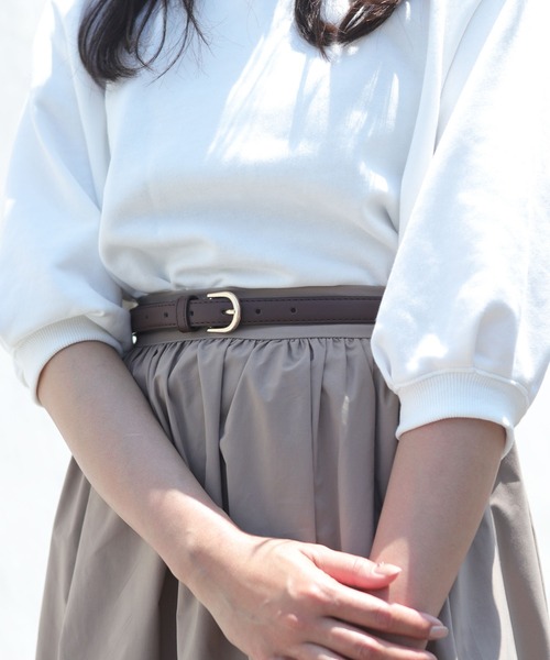 florist(フローリスト)の「【ユニセックス】ラウンドバックルPUレザーシンプル細ベルト(ベルト・レディース・ブラック/ホワイト/ダークブラウン/ブラウン・FREE)」の3枚目の写真