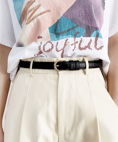 florist(フローリスト)の「【ユニセックス】ラウンドバックルPUレザーシンプル細ベルト(ベルト・レディース・ブラック/ホワイト/ダークブラウン/ブラウン・FREE)」の2枚目の写真