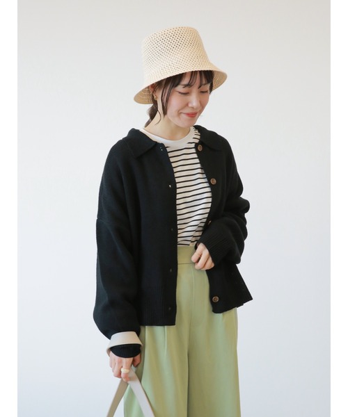 ehka sopo（エヘカソポ）の「襟付カーディガン（カーディガン/ボレロ・レディース・ブラック/グリーン/ベージュ/オフホワイト・ﾌﾘ-）」の2枚目の写真