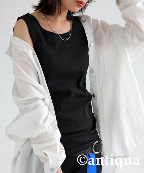 antiqua（アンティカ）の「綿混素材リブタンクトップ（タンクトップ・レディース・グリーン/ネイビー/ダークグレー/ホワイト/ベージュ/ブラック/レッド・M/L）」の10枚目の写真