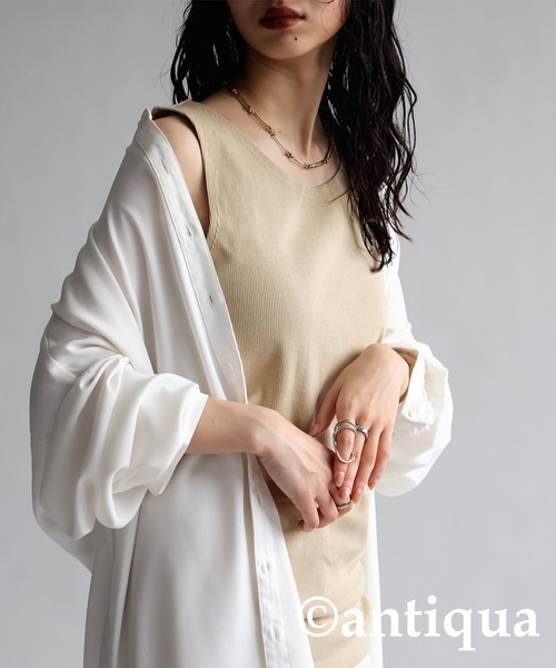 antiqua（アンティカ）の「綿混素材リブタンクトップ（タンクトップ・レディース・グリーン/ネイビー/ダークグレー/ホワイト/ベージュ/ブラック/レッド・M/L）」の17枚目の写真