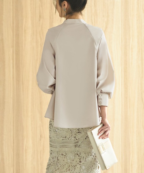 洗える ｜ サイドケープアシンメトリーブラウス ｜ 長袖 バンドカラー