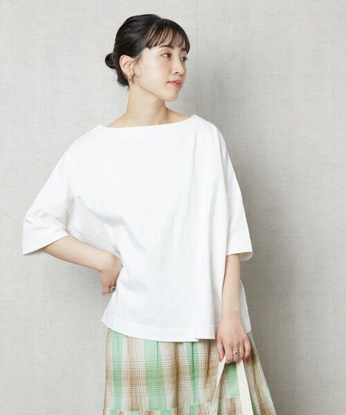 FREAK'S STORE（フリークスストア）の「限定展開　ボートネック バスク ボーダー 半袖 Tシャツ（Tシャツ/カットソー・レディース・レッド/ベージュ/イエロー/ストライプ/ブルー/オフホワイト/ブラック/パープル/ピンク/グリーン・ﾌﾘ-）」の2枚目の写真
