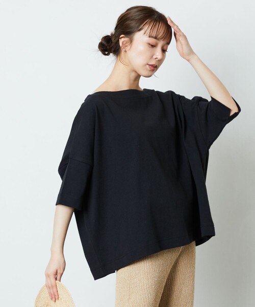 FREAK'S STORE（フリークスストア）の「限定展開　ボートネック バスク ボーダー 半袖 Tシャツ（Tシャツ/カットソー・レディース・レッド/ベージュ/イエロー/ストライプ/ブルー/オフホワイト/ブラック/パープル/ピンク/グリーン・ﾌﾘ-）」の3枚目の写真