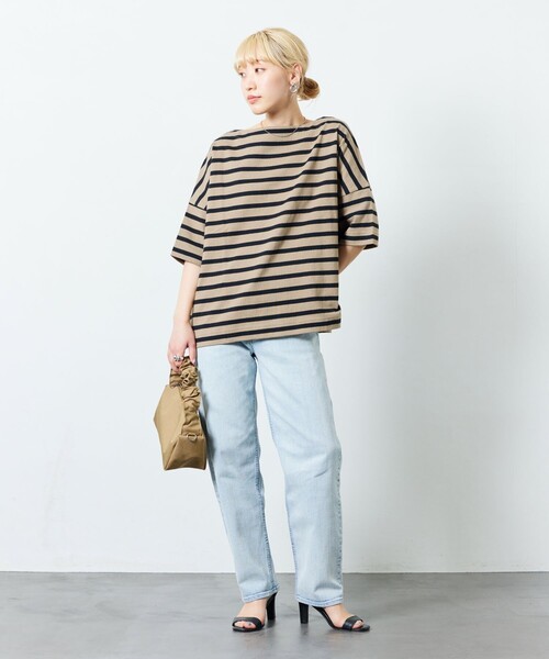 FREAK'S STORE（フリークスストア）の「限定展開　ボートネック バスク ボーダー 半袖 Tシャツ（Tシャツ/カットソー・レディース・レッド/ベージュ/イエロー/ストライプ/ブルー/オフホワイト/ブラック/パープル/ピンク/グリーン・ﾌﾘ-）」の12枚目の写真