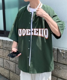 【Bz】 ルーズシルエット半袖スタジャン風シャツ