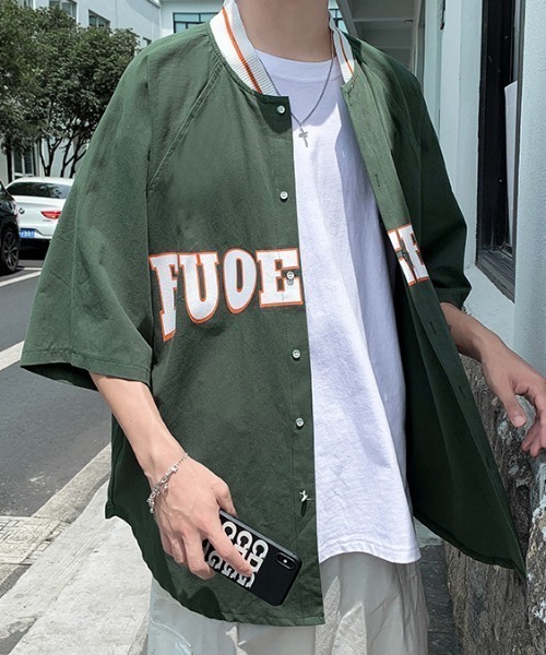 B.I.D.(ビーアイディー)の「【Bz】 ルーズシルエット半袖スタジャン風シャツ(シャツ/ブラウス・レディース・ネイビー/グリーン/ホワイト・MEDIUM/LARGE/X-LARGE)」の8枚目の写真