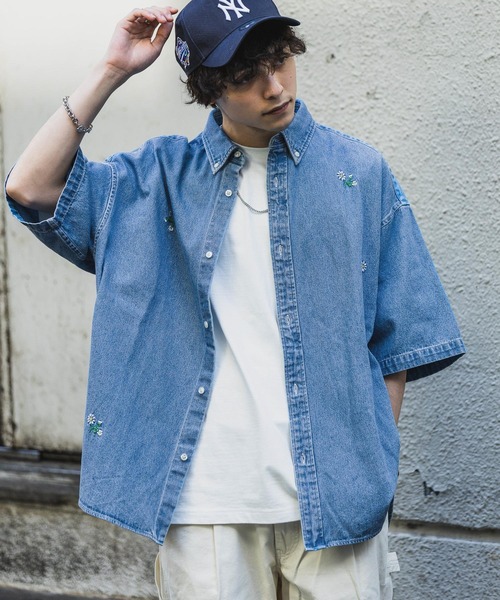 RAGEBLUE（レイジブルー）の「フラワー刺繍/デニムビッグシャツ