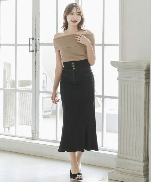 Julia Boutique（ジュリアブティック）の「オフショルダーリブニットトップス/23052（ニット/セーター・レディース・ピンク/ブラック/ベージュ/チャコール・ONE）」の16枚目の写真