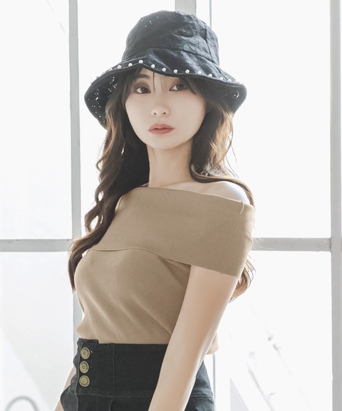 Julia Boutique（ジュリアブティック）の「オフショルダーリブニットトップス/23052（ニット/セーター・レディース・ピンク/ブラック/ベージュ/チャコール・ONE）」の14枚目の写真