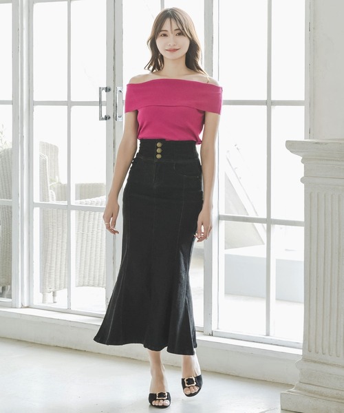 Julia Boutique（ジュリアブティック）の「オフショルダーリブニットトップス/23052（ニット/セーター・レディース・ピンク/ブラック/ベージュ/チャコール・ONE）」の21枚目の写真