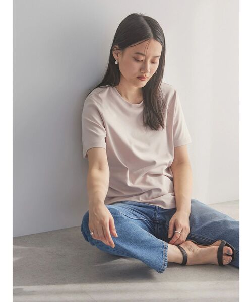 AMERICAN HOLIC（アメリカンホリック）の「Daily! クルーネック半袖カットプルオーバー1（Tシャツ/カットソー・レディース・ブラック/オフホワイト/ライトピンク/ライトイエロー/ブラウン・M/L/S）」の7枚目の写真