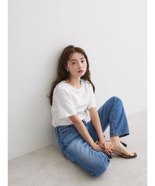 AMERICAN HOLIC（アメリカンホリック）の「Daily! クルーネック半袖カットプルオーバー1（Tシャツ/カットソー・レディース・ブラック/オフホワイト/ライトピンク/ライトイエロー/ブラウン・M/L/S）」の8枚目の写真