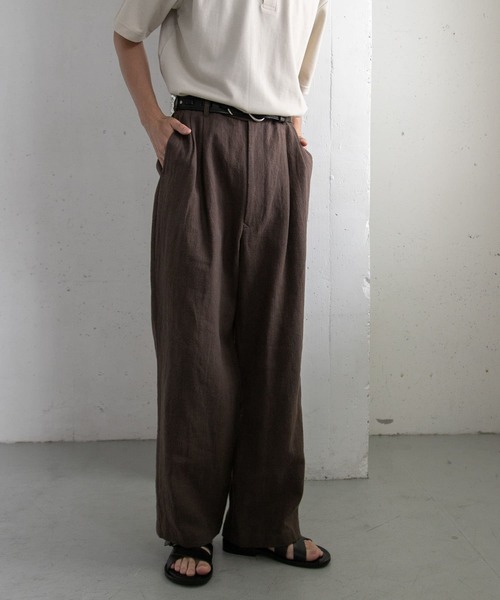 FORK&SPOON(フォークアンドスプーン)の「FORK&SPOON コットンリネンテクスチャーパンツ(その他パンツ・メンズ・ブラウン/ブラック・5/4)」の2枚目の写真
