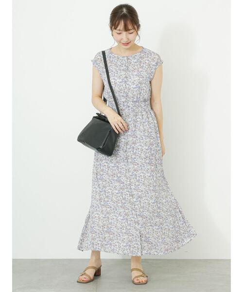 Te chichi TERRASSE（テチチテラス）の「花柄プリントワンピース（ワンピース・レディース・ネイビー/オフホワイト/ミント・F）」の6枚目の写真