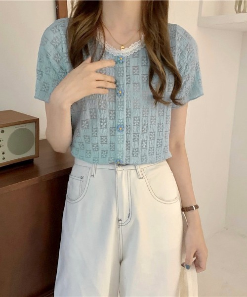 LADY LIKE(レディライク)の「フラワーボタンシアートップス(シャツ/ブラウス・レディース・ホワイト/ベージュ/サックスブルー・M)」の21枚目の写真