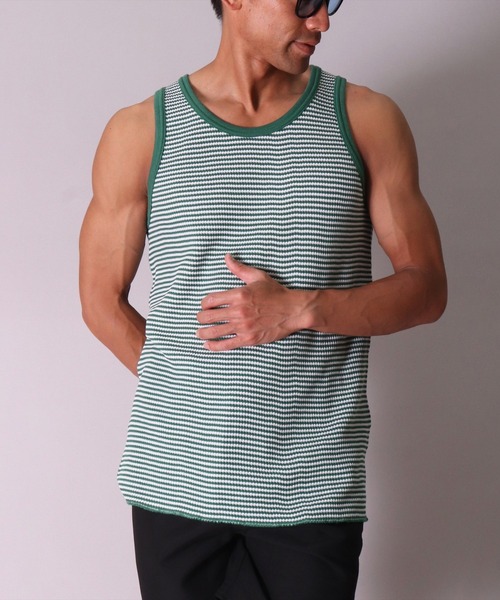 JEMORGAN（ジェーイーモーガン）の「(LK)【JEMORGAN】【パックT】ワッフル ボーダー タンクトップ（タンクトップ・メンズ・グリーン/ネイビー/ワイン/杢グレー・MEDIUM/LARGE/X-LARGE）」の8枚目の写真
