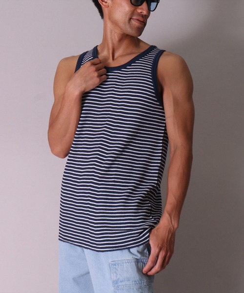 JEMORGAN（ジェーイーモーガン）の「(LK)【JEMORGAN】【パックT】ワッフル ボーダー タンクトップ（タンクトップ・メンズ・グリーン/ネイビー/ワイン/杢グレー・MEDIUM/LARGE/X-LARGE）」の10枚目の写真
