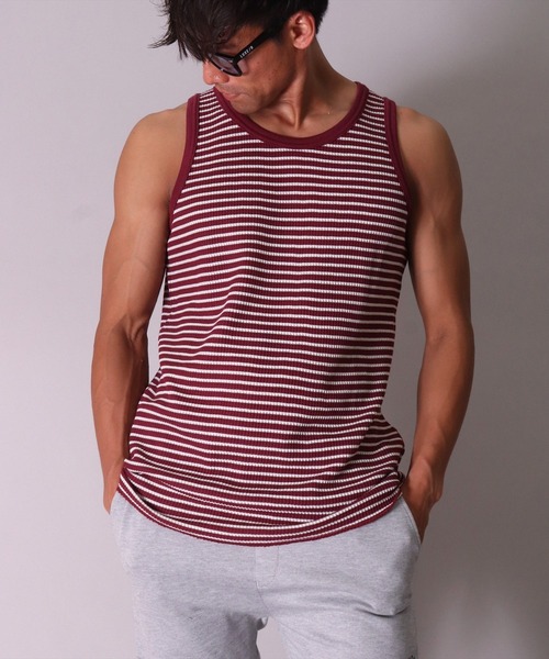 JEMORGAN（ジェーイーモーガン）の「(LK)【JEMORGAN】【パックT】ワッフル ボーダー タンクトップ（タンクトップ・メンズ・グリーン/ネイビー/ワイン/杢グレー・MEDIUM/LARGE/X-LARGE）」の12枚目の写真