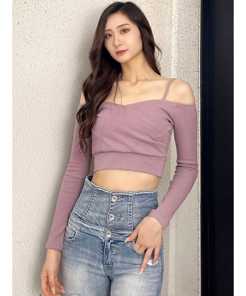 GYDA(ジェイダ)の「カシュクールオフショルショートトップス(Tシャツ/カットソー・レディース・ブラック/オフホワイト/ピンク/ベージュ・FREE)」の5枚目の写真