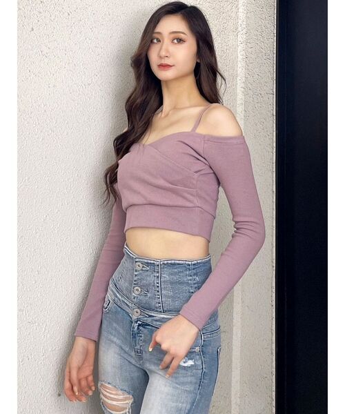 GYDA(ジェイダ)の「カシュクールオフショルショートトップス(Tシャツ/カットソー・レディース・ブラック/オフホワイト/ピンク/ベージュ・FREE)」の8枚目の写真