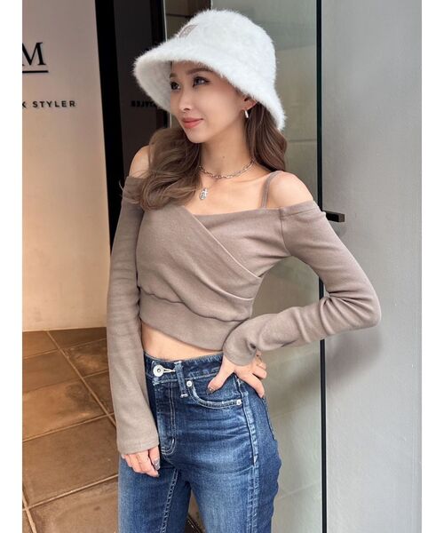 GYDA(ジェイダ)の「カシュクールオフショルショートトップス(Tシャツ/カットソー・レディース・ブラック/オフホワイト/ピンク/ベージュ・FREE)」の18枚目の写真