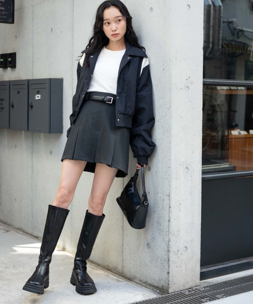 WEGO（ウィゴー）の「WEGO/ナイロン切替ショートスタジャン（スタジャン・レディース・ワイン/ブラック・FREE）」の3枚目の写真