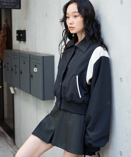 WEGO（ウィゴー）の「WEGO/ナイロン切替ショートスタジャン（スタジャン・レディース・ワイン/ブラック・FREE）」の10枚目の写真