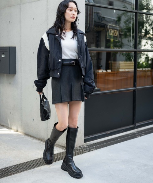 WEGO（ウィゴー）の「WEGO/ナイロン切替ショートスタジャン（スタジャン・レディース・ワイン/ブラック・FREE）」の12枚目の写真