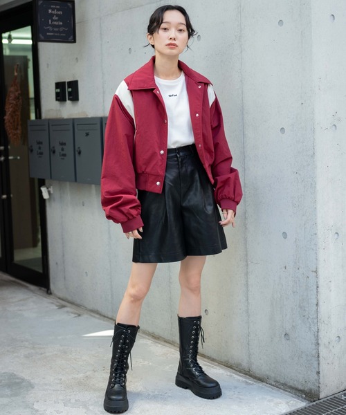 WEGO（ウィゴー）の「WEGO/ナイロン切替ショートスタジャン（スタジャン・レディース・ワイン/ブラック・FREE）」の15枚目の写真