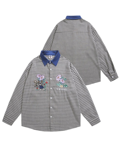 HOOK -original- レトロ調可愛いワンちゃん刺繍チェック柄長袖シャツ HOOK -original- レトロ調可愛いワンちゃん刺繍チェック柄長袖シャツ