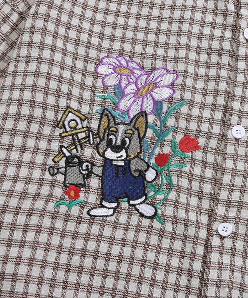 HOOK（フック）の「HOOK -original- レトロ調可愛いワンちゃん刺繍チェック柄長袖シャツ（シャツ/ブラウス・メンズ・グレー/ライトベージュ/グレイッシュベージュ/ライトグレー・M/XL/L）」の8枚目の写真