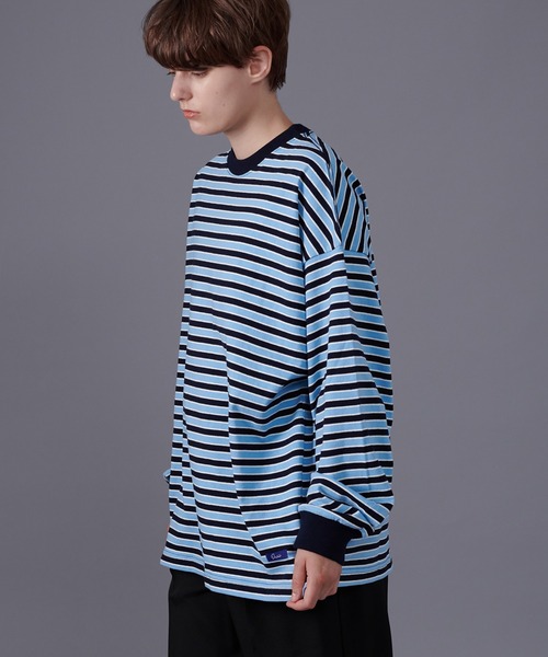 ONCILY(オンシェリー)の「MULTI BORDER LONG SLEEVE T-SHIRT / マルチボーダーロンT(Tシャツ/カットソー・メンズ・ブルー/グリーン・MEDIUM/LARGE)」の4枚目の写真