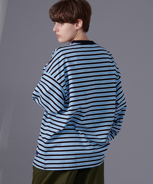 ONCILY(オンシェリー)の「MULTI BORDER LONG SLEEVE T-SHIRT / マルチボーダーロンT(Tシャツ/カットソー・メンズ・ブルー/グリーン・MEDIUM/LARGE)」の5枚目の写真