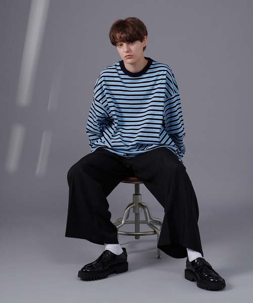 ONCILY(オンシェリー)の「MULTI BORDER LONG SLEEVE T-SHIRT / マルチボーダーロンT(Tシャツ/カットソー・メンズ・ブルー/グリーン・MEDIUM/LARGE)」の6枚目の写真