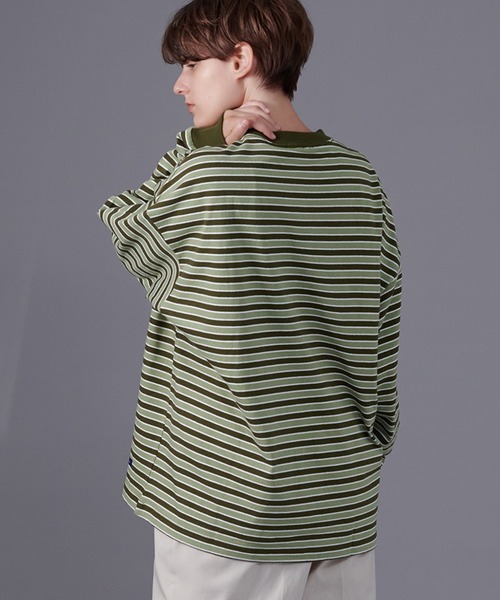 ONCILY(オンシェリー)の「MULTI BORDER LONG SLEEVE T-SHIRT / マルチボーダーロンT(Tシャツ/カットソー・メンズ・ブルー/グリーン・MEDIUM/LARGE)」の13枚目の写真